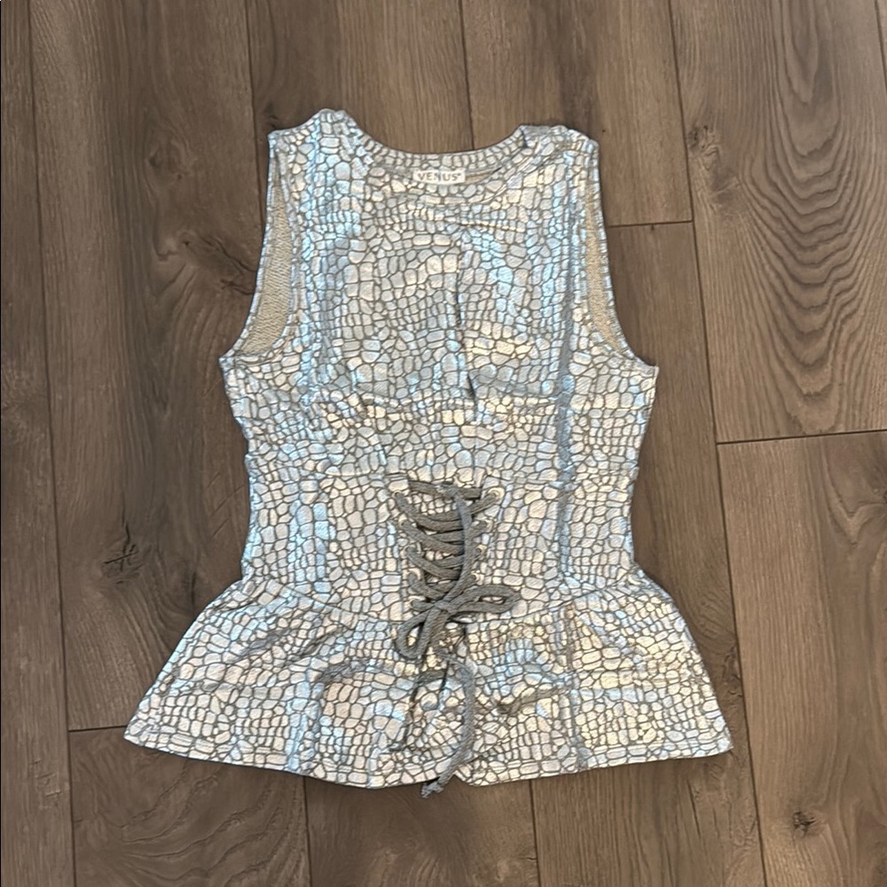 NWT Venus Silver Peplum Top